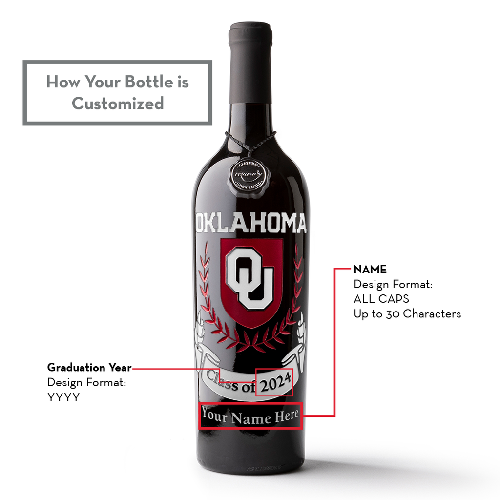 University of Oklahoma Custom Alumni Etched Wine