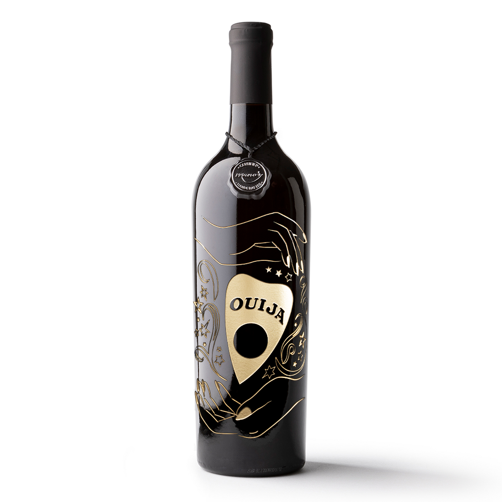 Ouija Hands Planchette Etched Wine Bottle