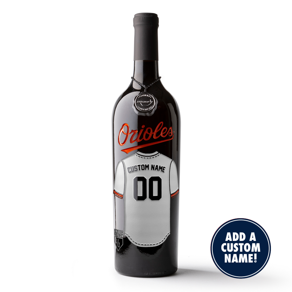 Mano's Wine Baltimore Orioles Custom Jersey Etched Wine bottle