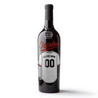 Mano's Wine bottle featuring a customizable Baltimore Orioles jersey etched on the wine bottle