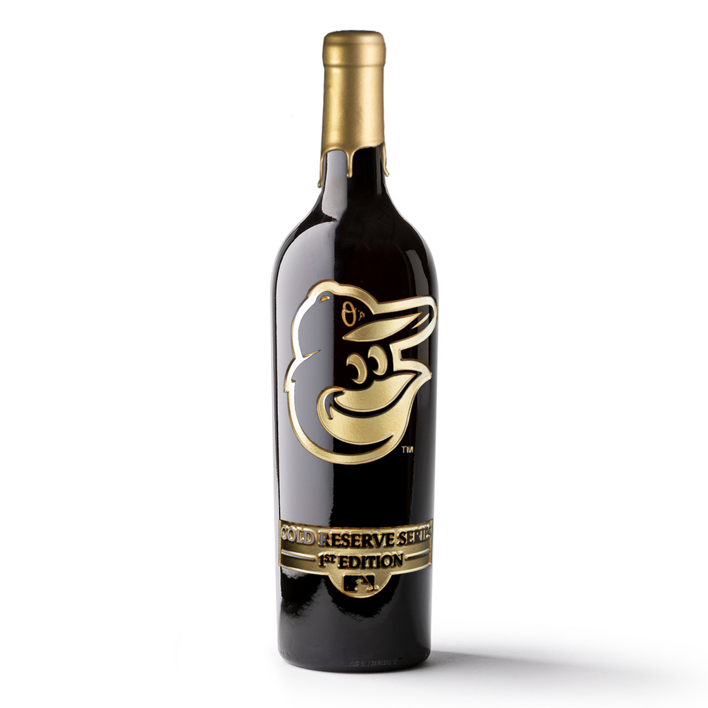 Baltimore Orioles Gold Reserve Etched Wine Bottle