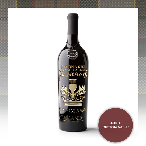 Outlander Sassenach Custom Name Etched Wine Bottle