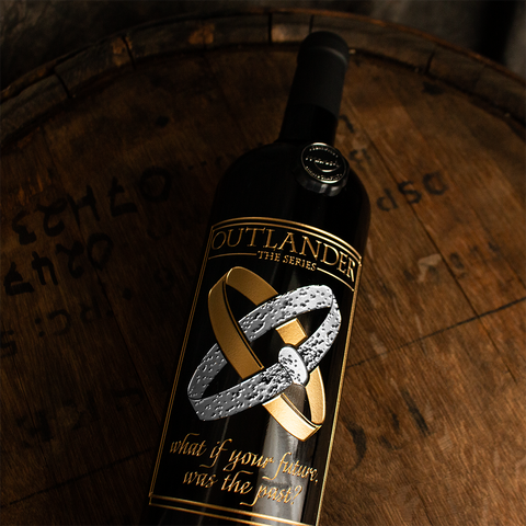 Outlander Wedding Rings Etched Wine Bottle