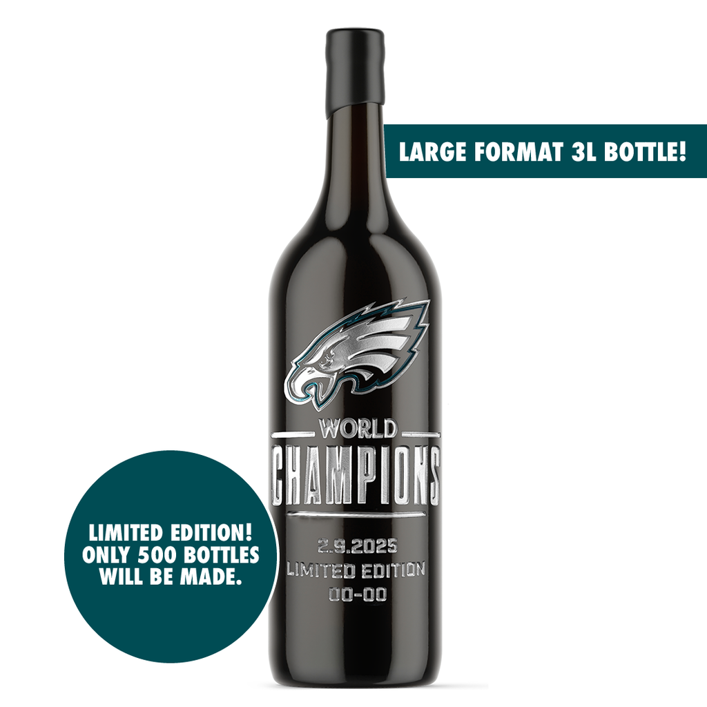 Limited edition Philadelphia Eagles 2024 World Champions 3L etched wine bottle from Mano's Wine