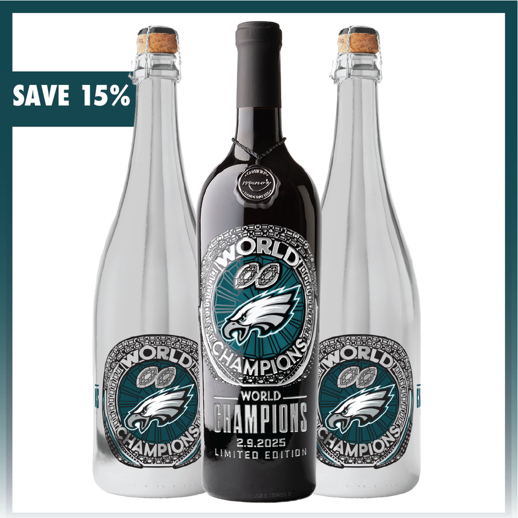 Order the Philadelphia Eagles 2024 World Champions Ring 3 pack wine bottles from Mano's Wine