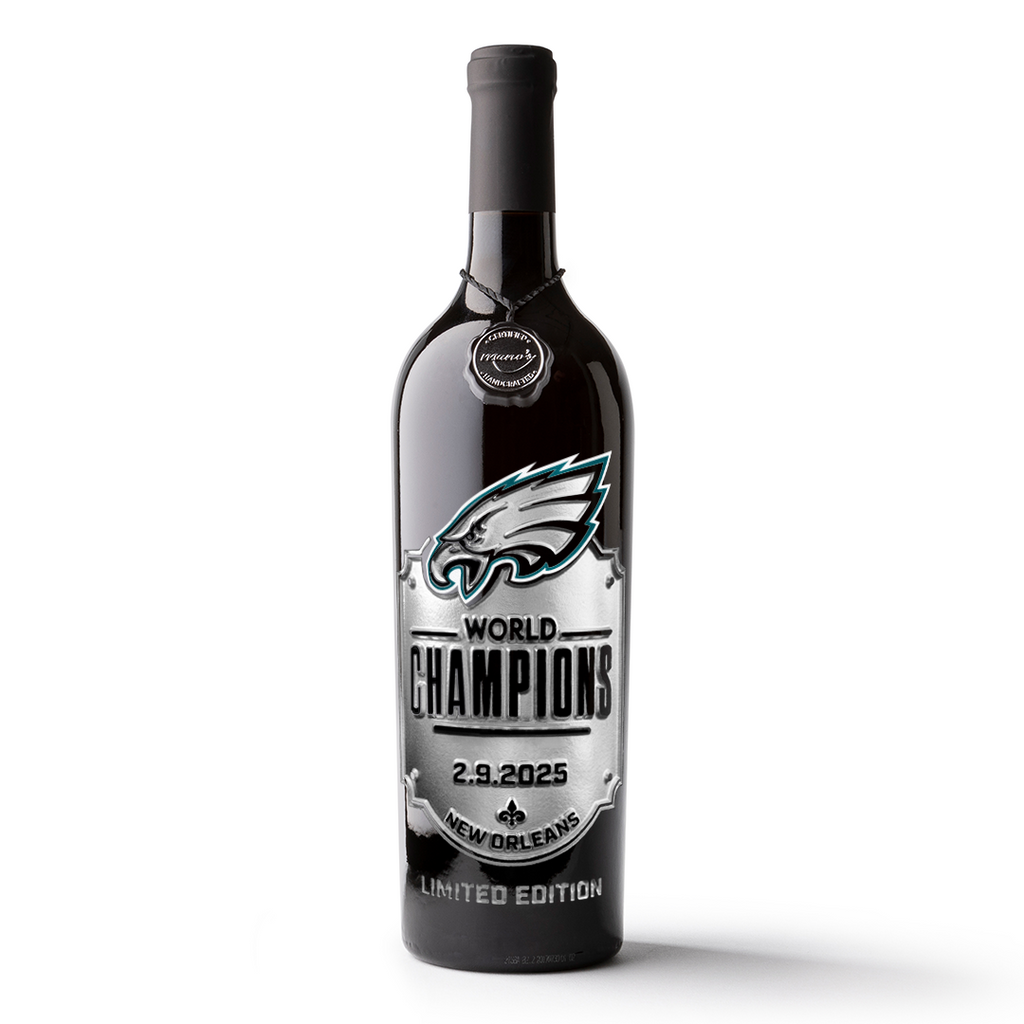 Eagles 2024 World Champions Shield Etched Wine