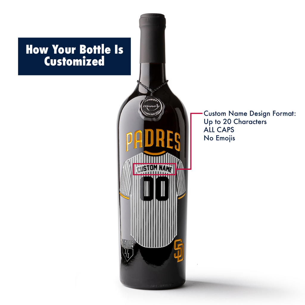 How to customize a San Diego Padres jersey etched wine bottle from Mano's Wine