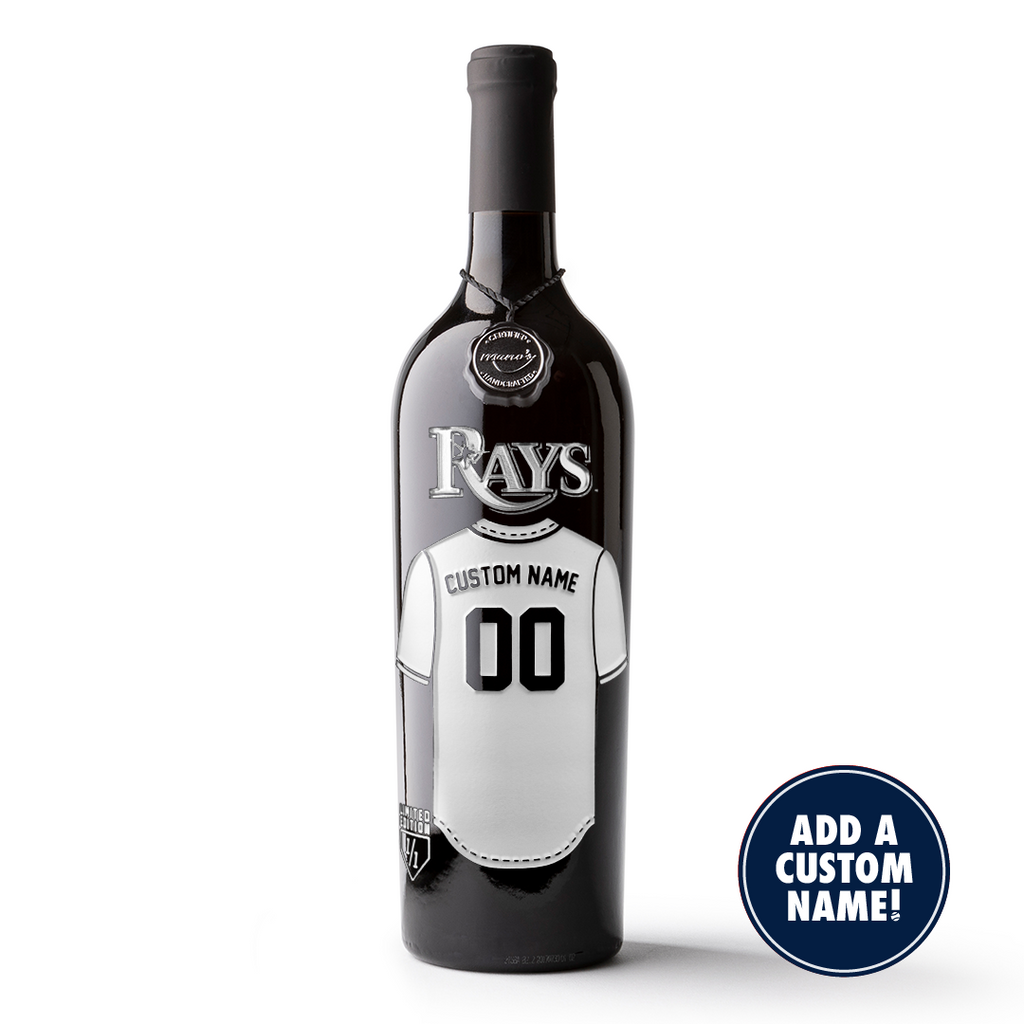 Mano's Wine Tampa Bay Rays Custom Jersey Etched Wine bottle