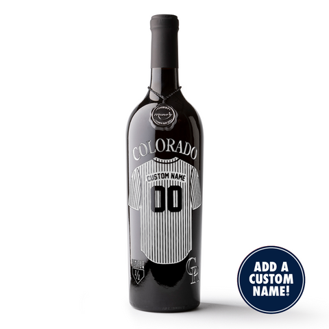 Mano's Wine Colorado Rockies Custom Jersey Etched Wine bottle