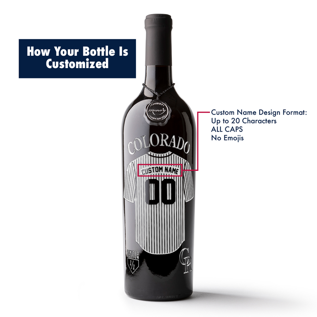 How to customize a Colorado Rockies jersey etched wine bottle from Mano's Wine