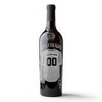 Mano's Wine bottle featuring a customizable Colorado Rockies jersey etched on the wine bottle