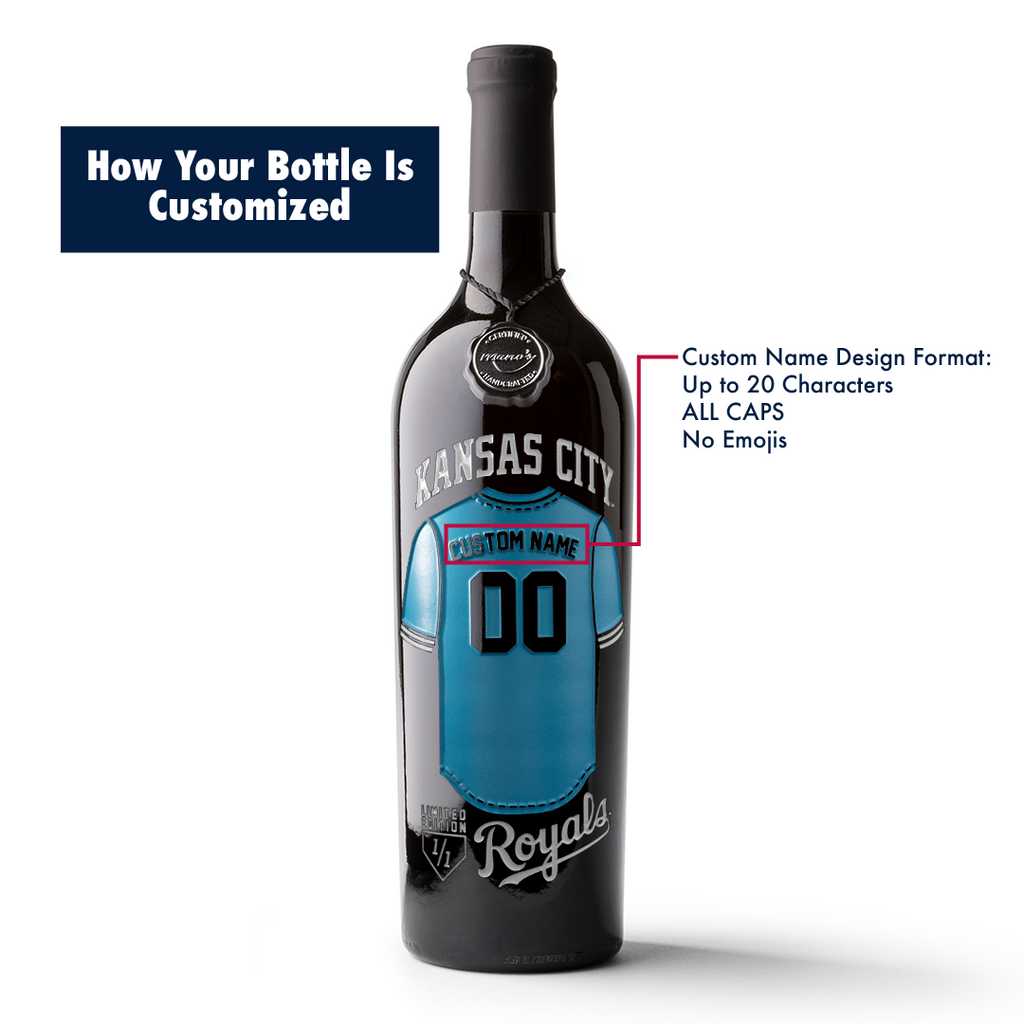 How to customize a Kansas City Royals jersey etched wine bottle from Mano's Wine