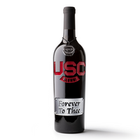 Cabernet Sauvignon wine bottle etched with USC (University of South Carolina) alumni and motto Forever To Thee