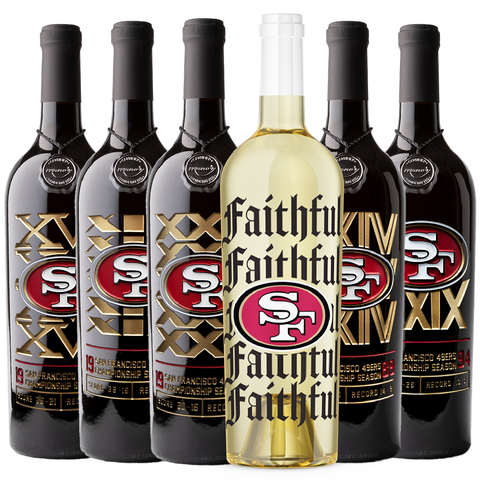 Mano's Wine San Francisco 49ers Championship Collectors wine pack for national championships and "Faithful to the Bay"