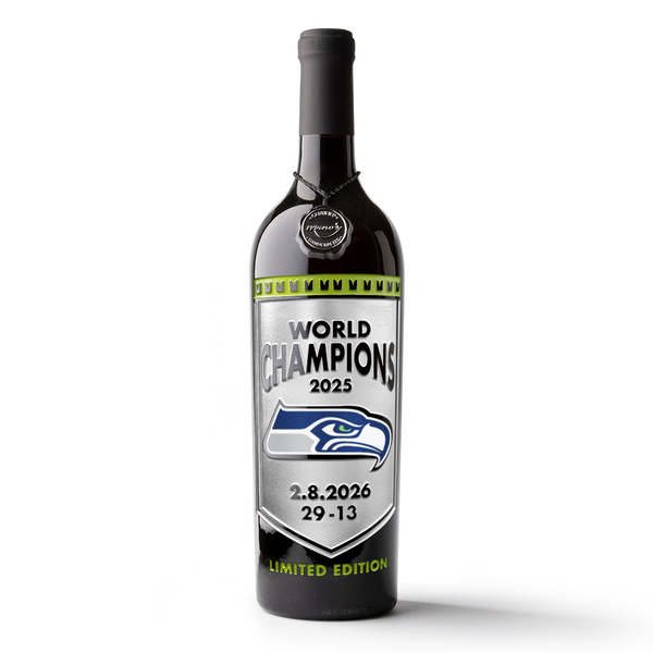 Seattle Seahawks 2025 World Champions Banner Etched Wine
