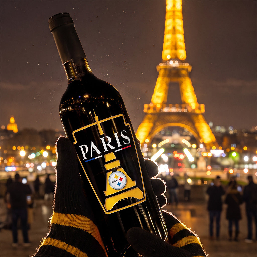 Steelers Commemorative Paris Etched Wine Bottle