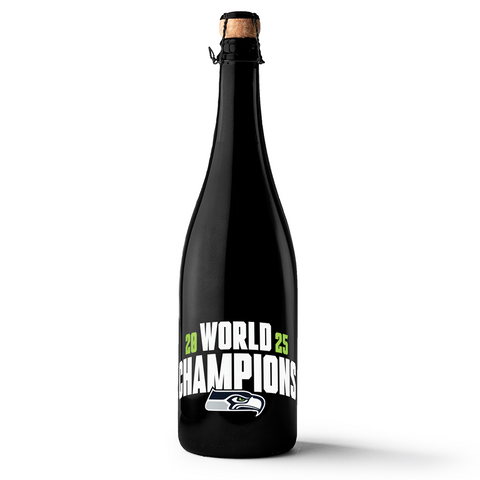 Pop a celebratory bubbly wine bottle featuring 2025 World Champions Seattle Seahawks!