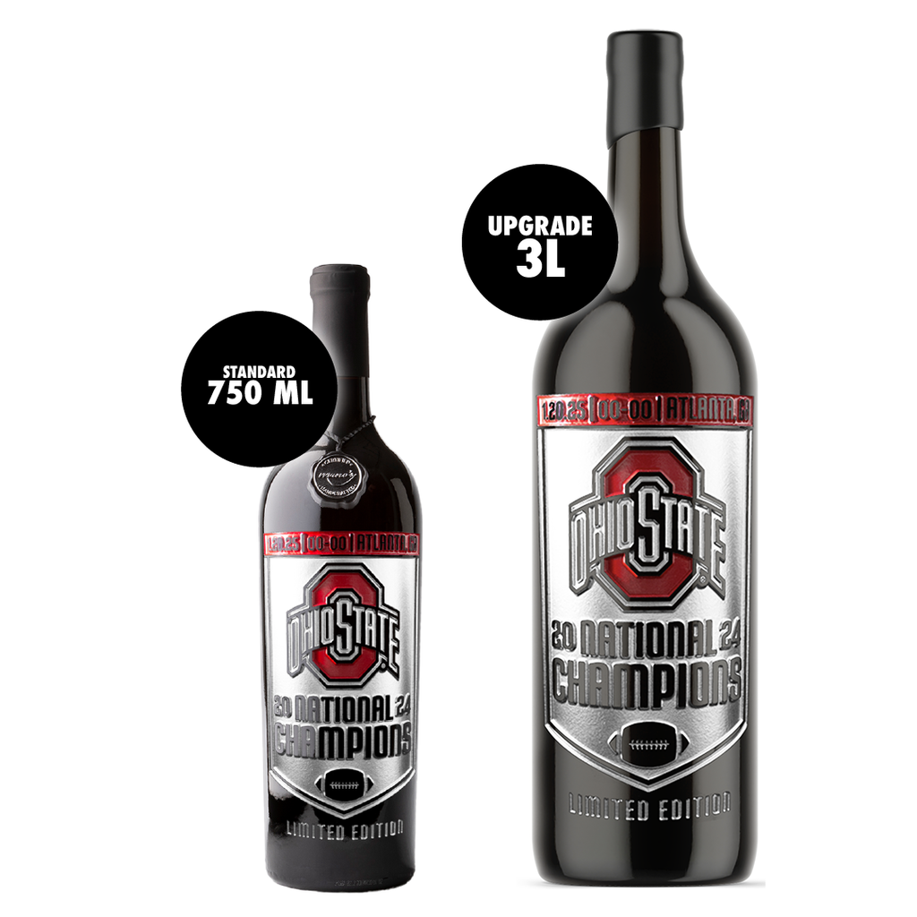 Order 750ml or 3L sizes of Ohio State University 2024 National Championship etched wine bottle