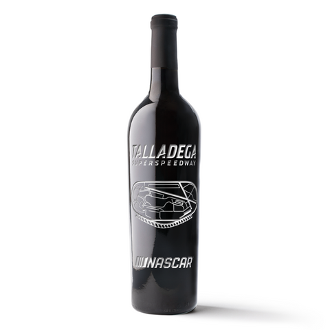 Mano's Wine Talladega Speedway Etched Wine bottle makes for a perfect gift for NASCAR fans