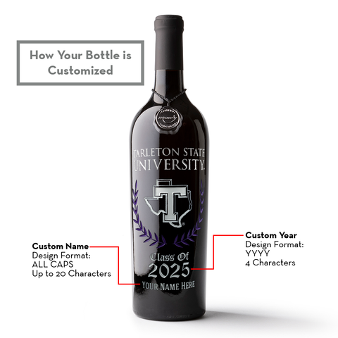 Tarleton State University Custom Alumni Etched Wine Bottle