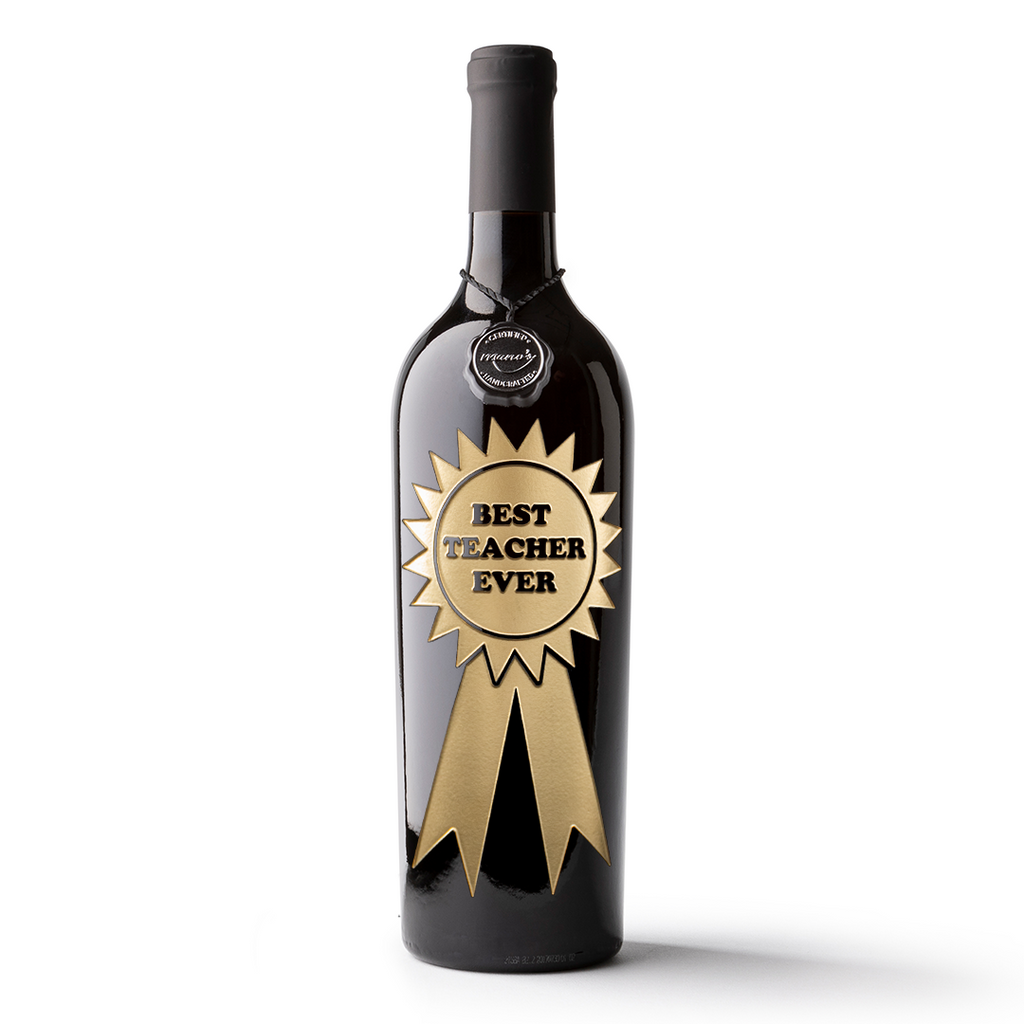 Best Teacher Ever Ribbon Etched Wine Bottle