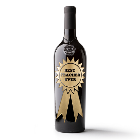 Best Teacher Ever Ribbon Etched Wine Bottle