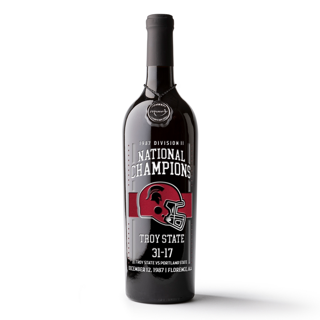 Troy University 1987 Football Champions Etched Wine