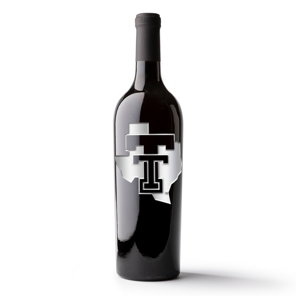 Texas Tech State Outline Logo Etched Wine