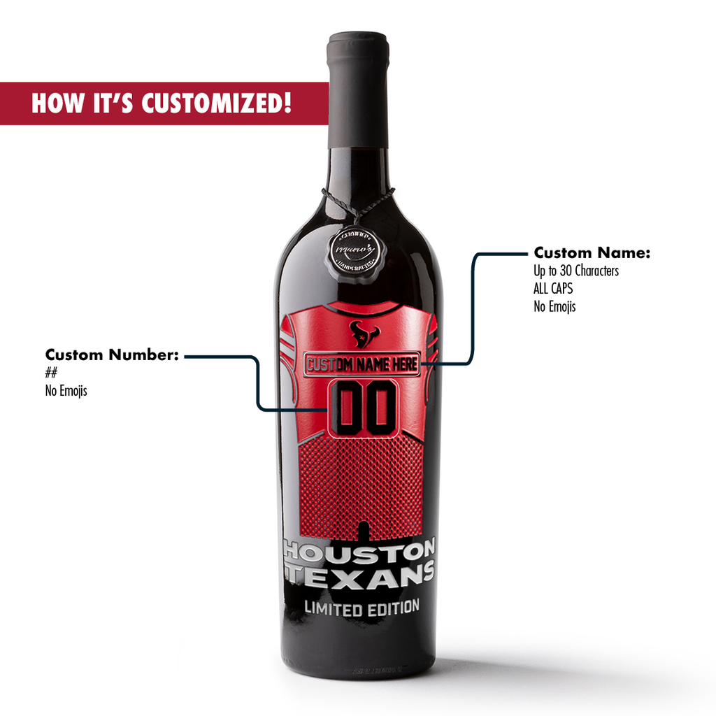 Houston Texans Custom Jersey Etched Wine Bottle