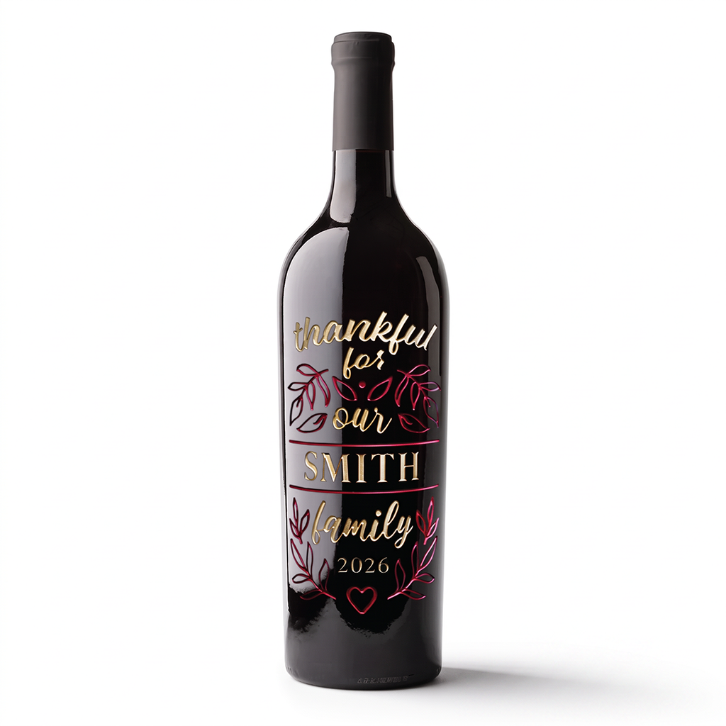 Thankful For Our Family Custom Etched Wine