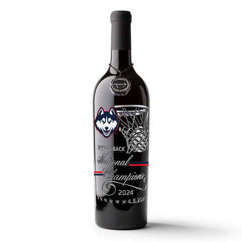 UCONN 2024 Men's Basketball Back to Back Champions Etched Wine