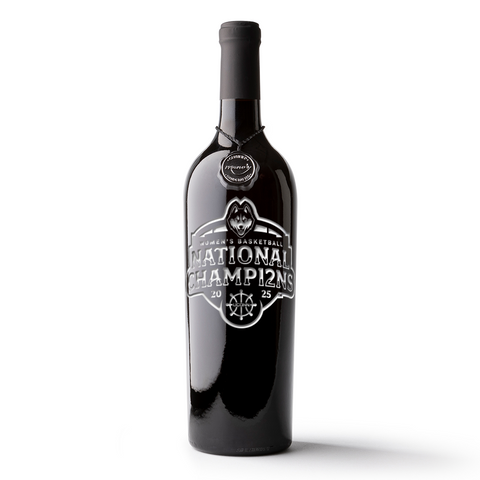 Order a bottle of the University of Connecticut 2025 Women's Basketball Champions Etched Wine