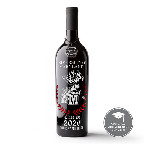 University of Maryland Custom Alumni Etched Wine