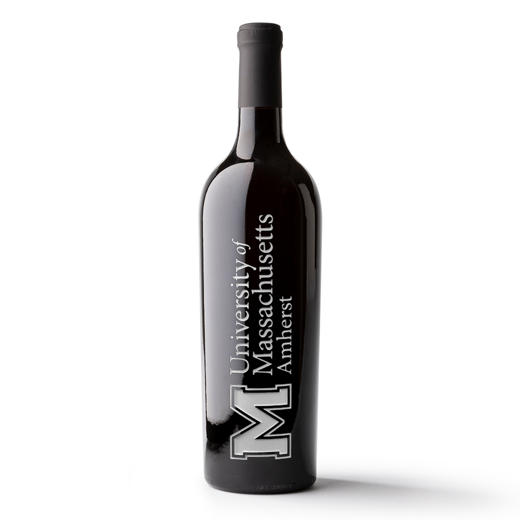 University of Massachusetts Amherst Logo Etched Wine