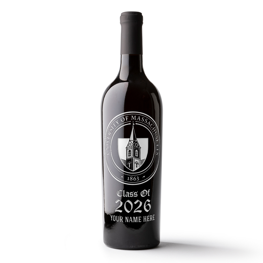 University of Massachusetts Custom Alumni Etched Wine