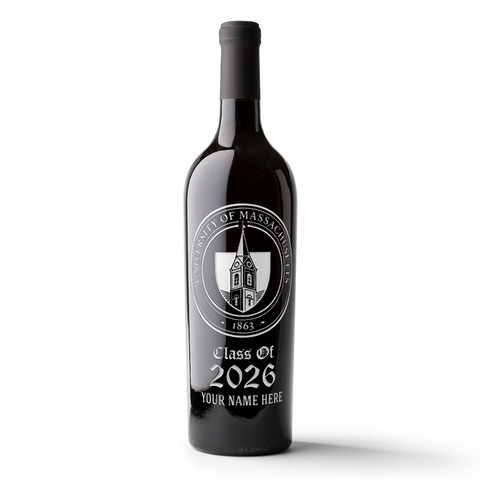 University of Massachusetts Custom Alumni Etched Wine