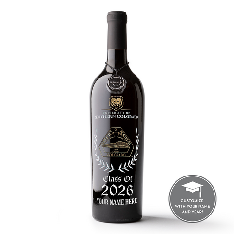 University of Northern Colorado Custom Alumni Etched Wine Bottle