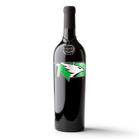 University of North Dakota Logo Etched Wine Bottle