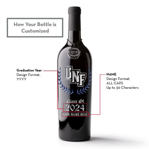 University of North Florida Custom Alumni Etched Wine