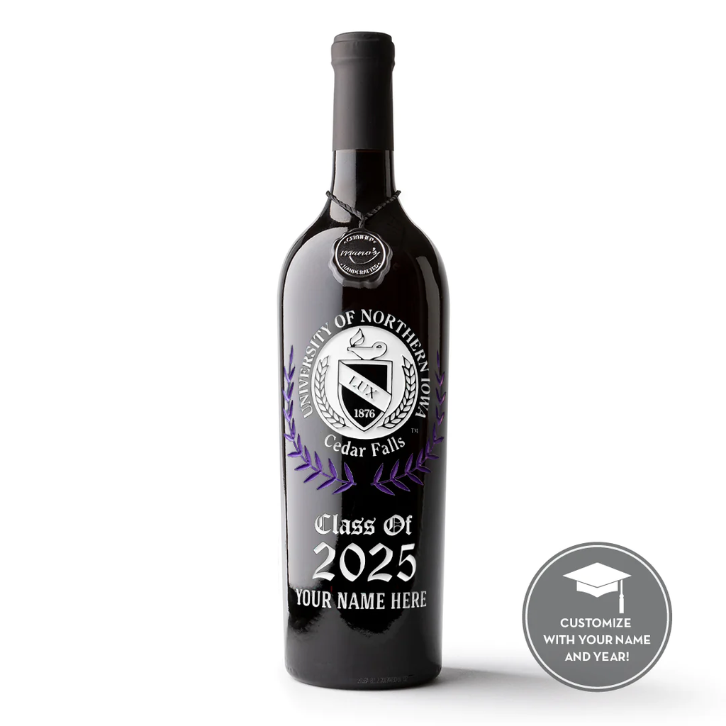 University of Northern Iowa Custom Alumni Etched Wine