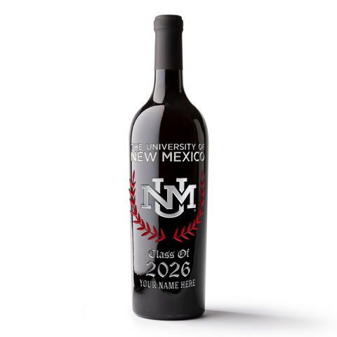 University of New Mexico Custom Alumni Etched Wine