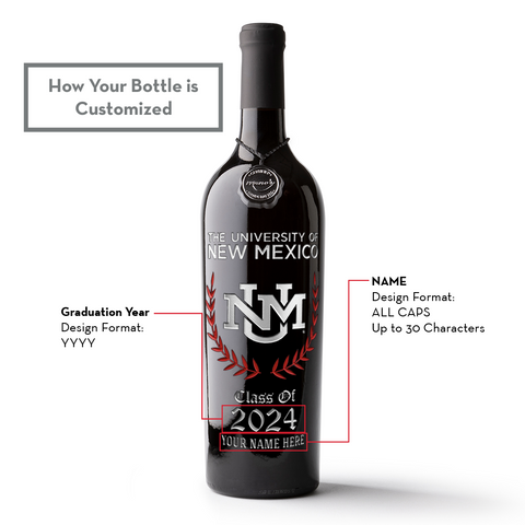 University of New Mexico Custom Alumni Etched Wine