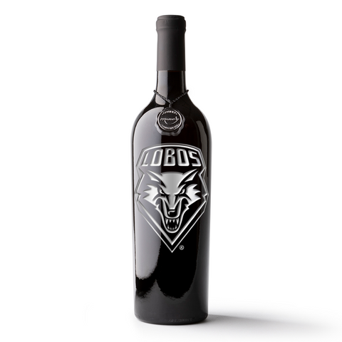 Order University of New Mexico Lobos Etched Wine Bottle from Mano's Wine