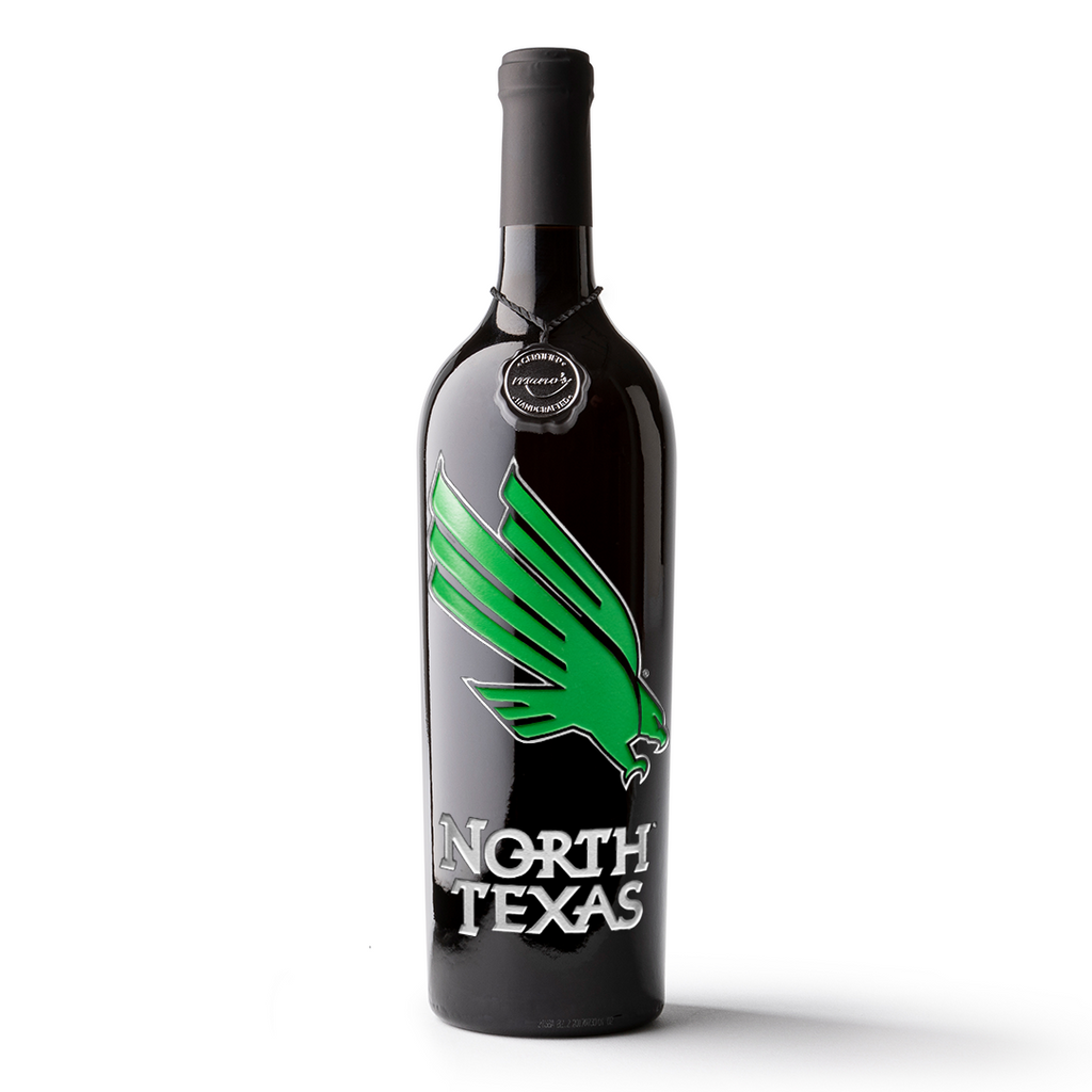 University of North Texas Etched Wine Bottle