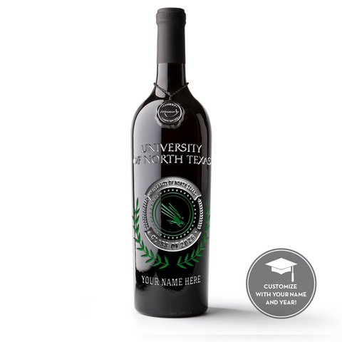 University of North Texas Custom Alumni Etched Wine Bottle