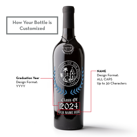 University of San Diego Custom Alumni Etched Wine