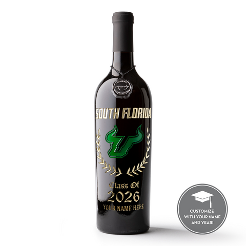 University of South Florida Custom Alumni Etched Wine