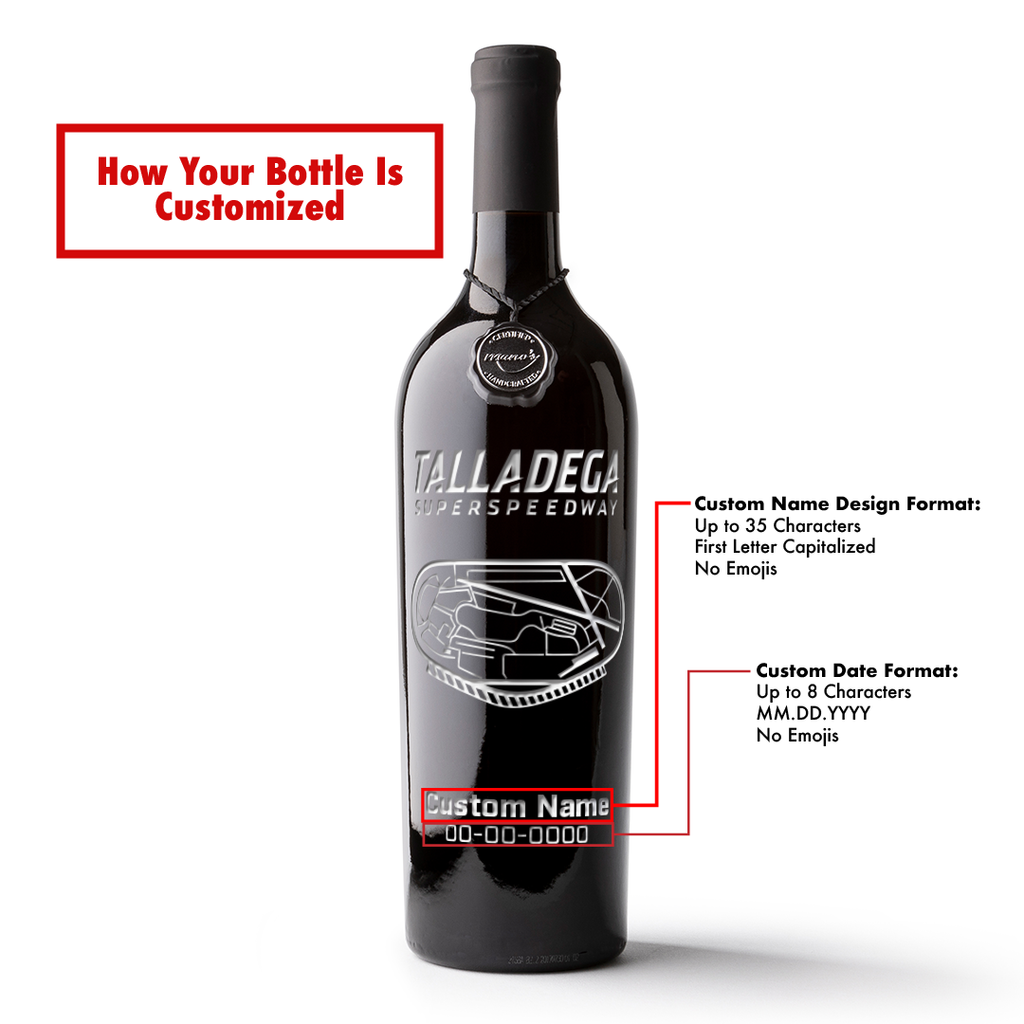 How to customize a Talladega Speedway Etched Wine bottle for NASCAR fans