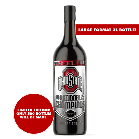 Mano's Wine limited edition Ohio State University 2024 National Championship 3L etched wine bottle