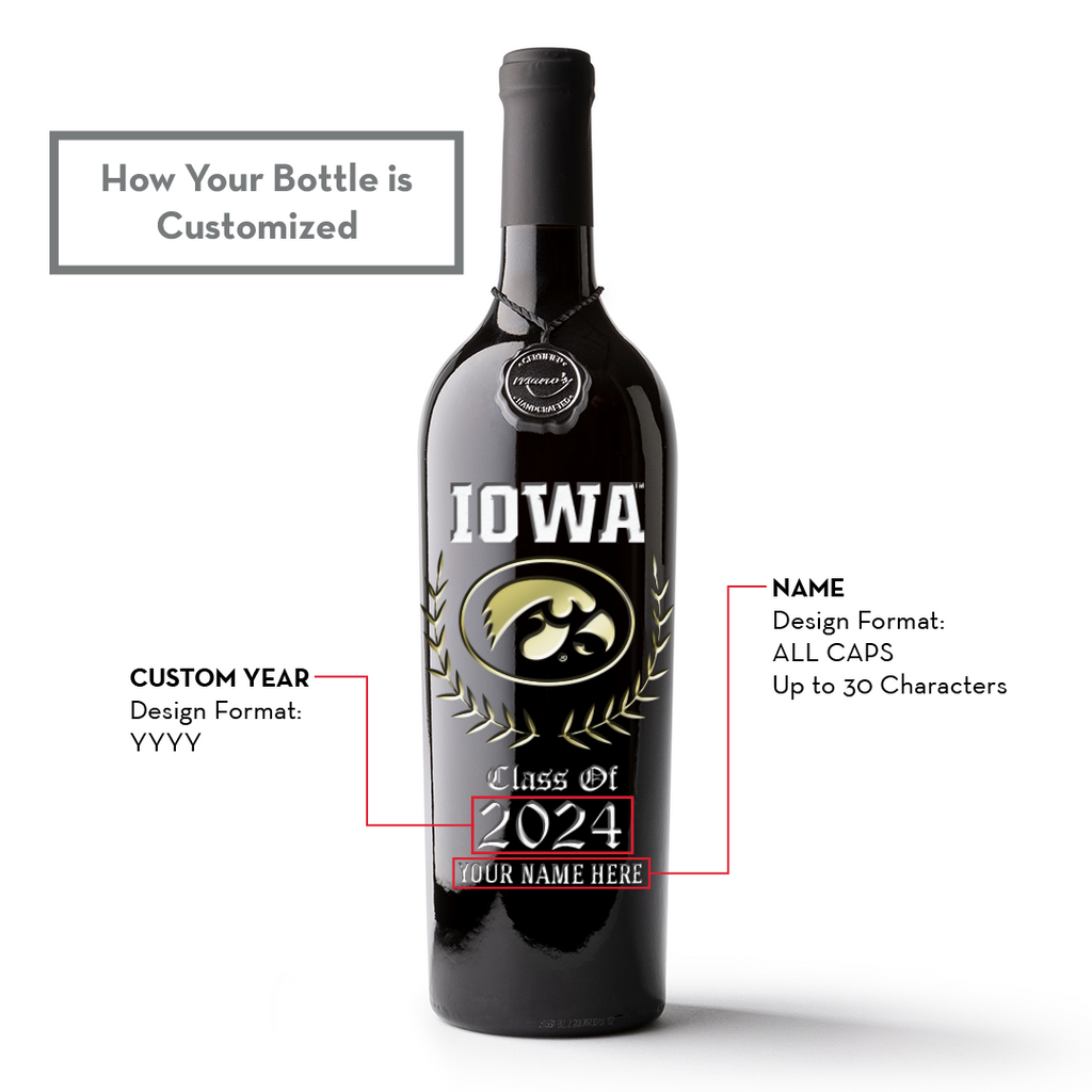 University of Iowa Custom Alumni Etched Wine